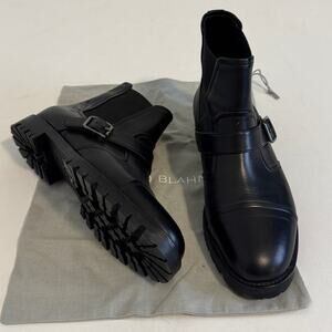 Manolo Blahnik Traba Black Calf Leather Buckle Ankle Boots EU 38.5